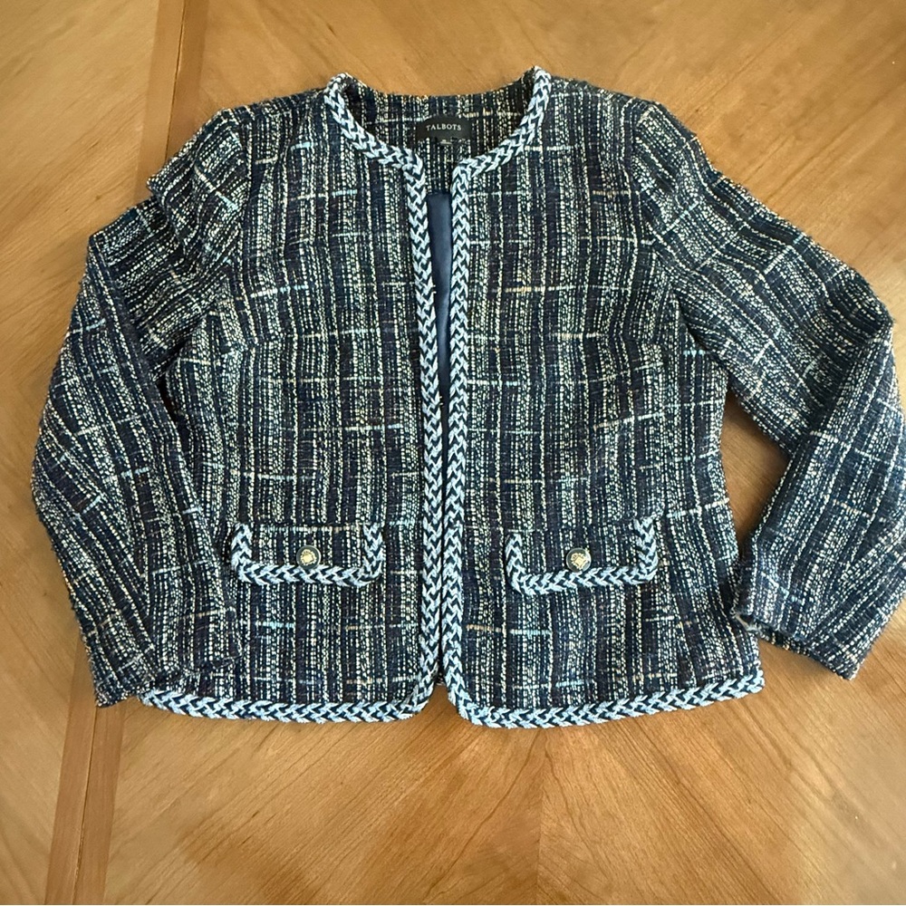 Talbots Tweed Women's Size 10 Blazer Blue Preppy Classic Clean Girl Academia